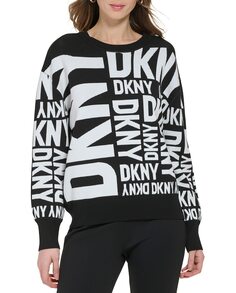 Свободный женский свитер с круглым вырезом DKNY, мультиколор