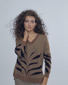 Женский свитер с V-образным вырезом и анималистичным принтом Lola Casademunt, коричневый