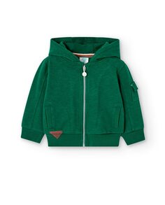 Спортивная куртка для мальчика с капюшоном и застежкой-молнией Boboli, темно-зеленый