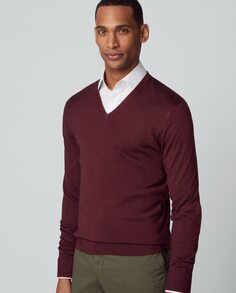 Мужской бордовый свитер с V-образным вырезом Hackett, гранатовый