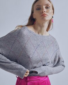 Женский свитер с разноцветными стразами Lola Casademunt, серый