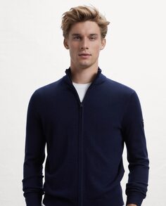 Мужской свитер тонкой вязки с застежкой-молнией и высоким воротником Ecoalf, темно-синий
