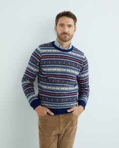 Мужской жаккардовый вязаный свитер с круглым вырезом Mirto, темно-синий