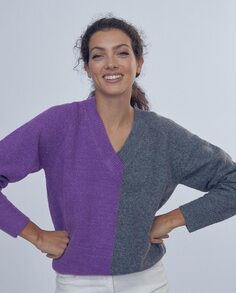 Женский двухцветный свитер с v-образным вырезом Lola Casademunt, серый