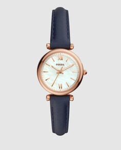 Fossil Carlie Mini ES4502 Синие кожаные женские часы Fossil, синий