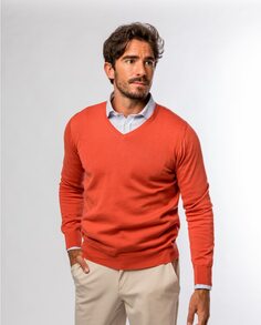 Мужской темно-оранжевый свитер с v-образным вырезом Wickett Jones, оранжевый