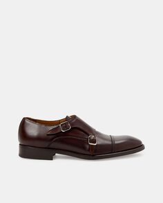 Мужские кожаные туфли Bluchers с прямым мыском и двойной пряжкой L´Stony, темно коричневый
