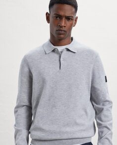 Мужской вязаный свитер с рубашечным воротником и застежкой на пуговицы Ecoalf, серый
