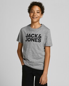 Базовая футболка для мальчика с серым логотипом JJ Jack &amp; Jones, светло-серый