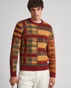 Мужской свитер с клетчатым принтом и круглым вырезом Pepe Jeans, мультиколор