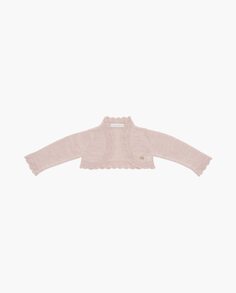 Короткое вязаное болеро для девочки пудрово-розового цвета с ажурными деталями Martín Aranda, розовый