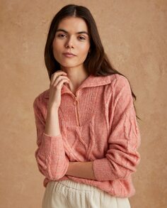 Женский свитер из шерсти с молнией на шее Yerse, розовый