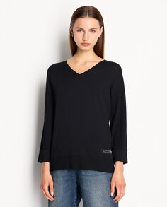 Женский свитер с v-образным вырезом и свободными рукавами Armani Exchange, черный