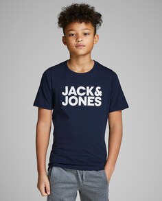 Футболка для мальчика Jack &amp; Jones с принтом спереди и короткими рукавами Jack &amp; Jones, темно-синий