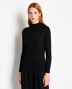 Женский свитер вязки с люрексом с высоким воротником Armani Exchange, черный