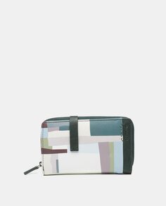 Кожаный кошелек среднего размера с разноцветным геометрическим принтом Abbacino, мультиколор