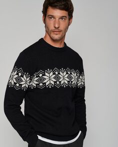 Мужской свитер с круглым вырезом Greca контрастного цвета Roberto Verino, черный