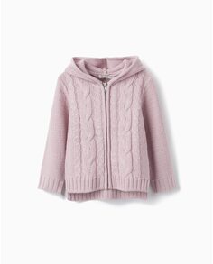 Куртка косой вязки для девочки с капюшоном Zippy, розовый