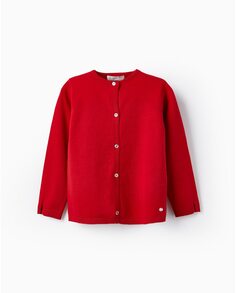 Куртка однотонной вязки для девочки с ребристой отделкой Zippy, красный
