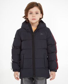 Длинное пальто для мальчика с капюшоном Tommy Hilfiger, темно-синий