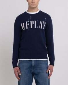 Синий мужской свитер с круглым вырезом Replay, синий