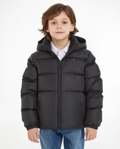 Стеганое пальто для мальчика с капюшоном Tommy Hilfiger, черный