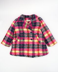 Клетчатое пальто цвета фуксии для девочки Fina Ejerique, фуксия