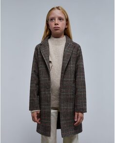 Тканевое пальто для девочки с принтом и лацканами Scalpers, коричневый