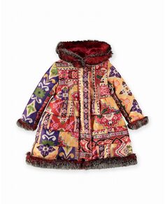 Пальто для девочки с капюшоном и разноцветным принтом Pan con Chocolate, мультиколор