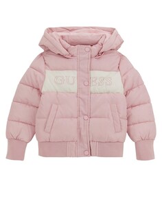 Пальто для девочки с капюшоном и высоким воротником Guess, розовый