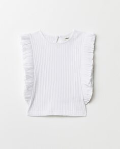 Ажурная футболка для девочки Sfera, белый (Sfera)