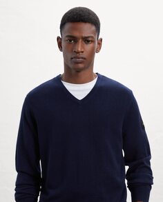 Мужской вязаный свитер с V-образным вырезом Ecoalf, темно-синий
