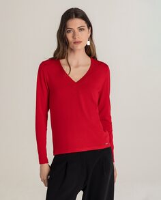 Женский свитер с длинными рукавами и V-образным вырезом Naulover, красный