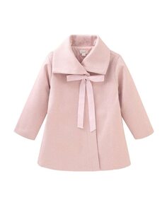 Пальто для девочки из ткани «елочка» с розовым бархатным бантом Dadati, розовый