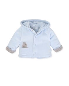Пальто для мальчика небесно-голубого цвета с вышивкой мишки в кармане Tutto Piccolo, светло-синий