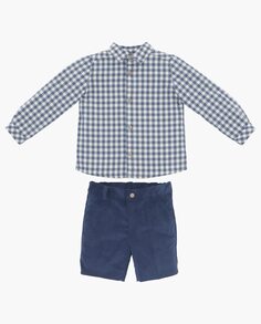 Комплект для мальчика из рубашки в клетку и микро-вельветовых брюк темно-синего цвета Martín Aranda, индиго