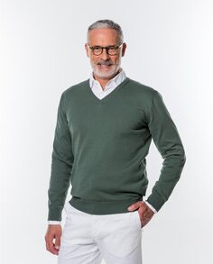 Мужской свитер оливково-зеленого цвета с v-образным вырезом Wickett Jones, зеленый