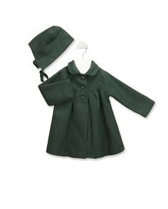 Зелёное тканевое пальто с капюшоном в тон для девочки BABIDÚ, зеленый