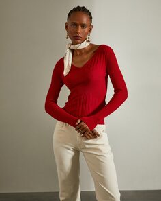 Женский свитер в рубчик с V-образным вырезом Lion of Porches, гранатовый