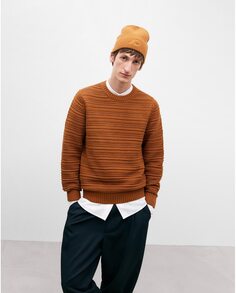 Мужской свитер из 100 % хлопка с круглым вырезом и ребристой отделкой Adolfo Dominguez, оранжевый
