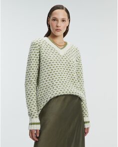 Женский свитер с принтом и V-образным вырезом Andam, зеленый