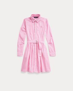 Полосатое хлопковое платье для девочки Polo Ralph Lauren, розовый