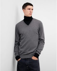 Мужской свитер из 100% шерсти с v-образным вырезом Adolfo Dominguez, серый