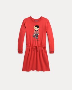 Девичье красное платье с мишкой поло Polo Ralph Lauren, красный