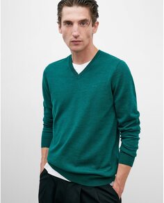 Мужской свитер из 100% шерсти с v-образным вырезом Adolfo Dominguez, темно-зеленый