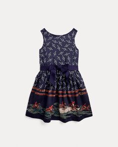 Платье для девочки темно-синего цвета с принтом Polo Ralph Lauren, темно-синий