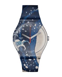 Часы Great Wave от hokusai &amp; astrolabe с синим силиконовым ремешком Swatch, синий
