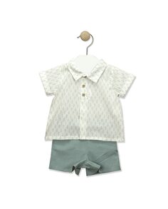 Короткий комплект для мальчика с рубашкой-поло с воротником-поло и натуральными мотивами BABIDÚ, зеленый