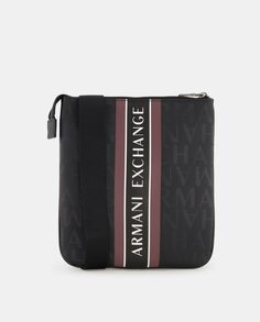 Мужская сумка с монограммными логотипами и контрастной лентой Armani Exchange, черный