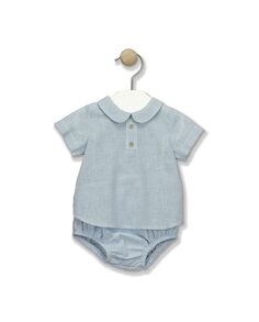 Комплект для мальчика с рубашкой с детским воротником из мягкой клетчатой ​​ткани BABIDÚ, светло-синий